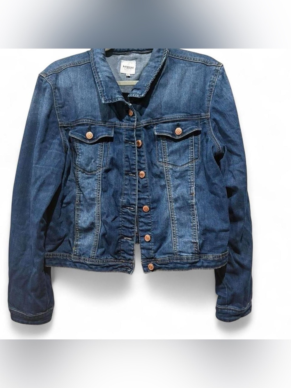 Kensie Women's Dark Blue Denim Jacket with Copper Buttons